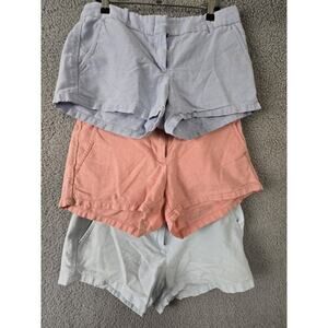 Lot Of 3 J Crew A4505 Shorts Womens Sz 4 Blue Red Flat Front Cotton 3" Inseam